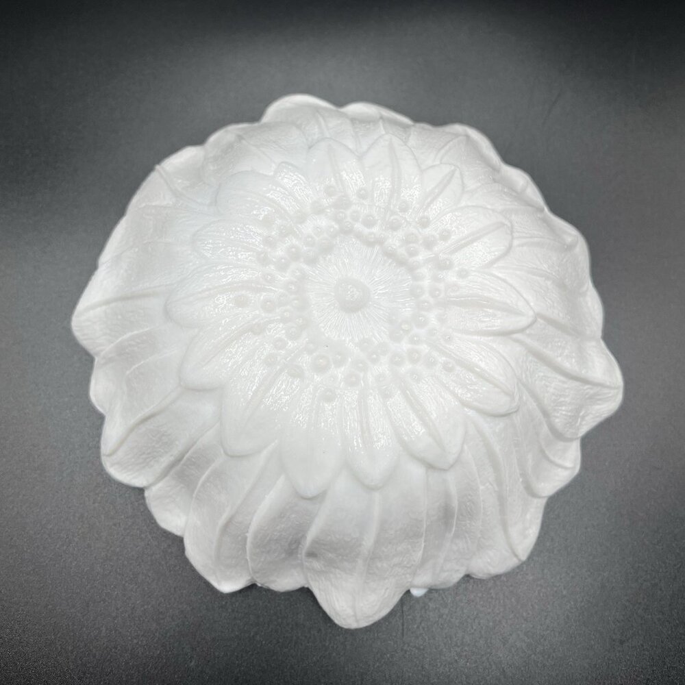 VTG Indiana Milk Glass Sunflower Bowl White Scalloped Floral Candy Dish MCM